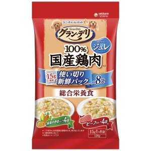 ユニチャーム unicham ユニチャーム グラン デリ 100％国産鶏肉パウチ使い切りパック 総合栄養食 ジュレ 成犬用 緑黄色野菜＆ビーフ120g 標準15g×8袋