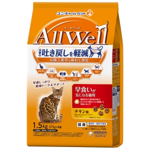 ユニチャーム Unicharm ユニチャーム AllWell 早食いが気になる猫用 チキン味挽き小魚とささみフリーズドライパウダー入り 1.5kg