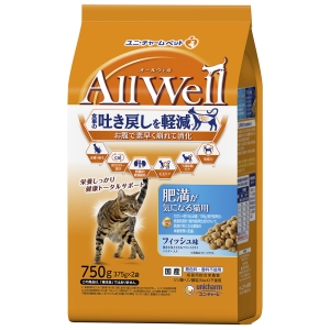 ユニチャーム Unicharm ユニチャーム AllWell 肥満が気になる猫用 フィッシュ味挽き小魚とささみフリーズドライパウダー入り 750g 375g×2袋