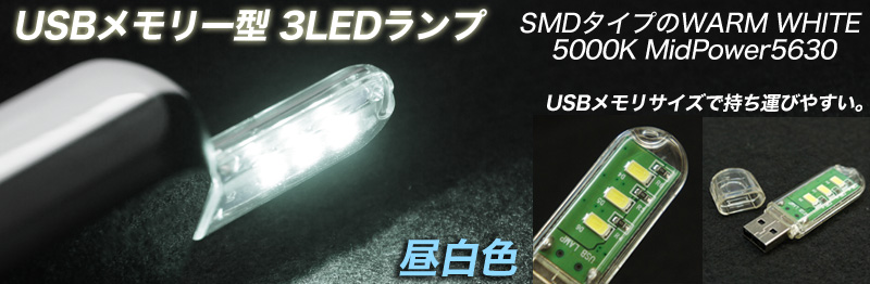  輸入特価アウトレット USBメモリー型ランプ USB接続 3LEDライト 昼白色
