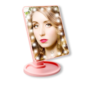 輸入特価アウトレット LED22灯 アイドルミラー 化粧鏡 ピンク ブライトニング 化粧ミラー 女優ミラー