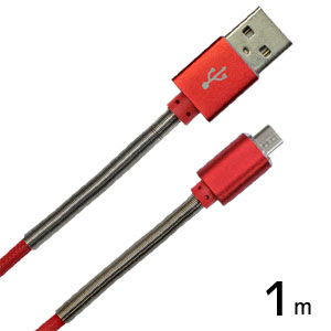 輸入特価アウトレット USBケーブル Aオス-microUSBオス 1m メッシュレッド