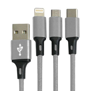 輸入特価アウトレット USB3.1 typeC+microUSB+iPhoneマルチケーブル 122cm シルバー
