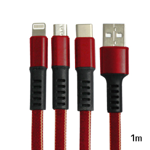 輸入特価アウトレット USB3.1 typeC+microUSB+iPhoneマルチケーブル 1m レッド