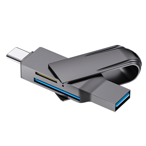輸入特価アウトレット TypeC USB 2WAYカードリーダー 回転式 グレー