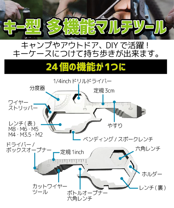  輸入特価アウトレット キー型 多機能 マルチツール ゴールド