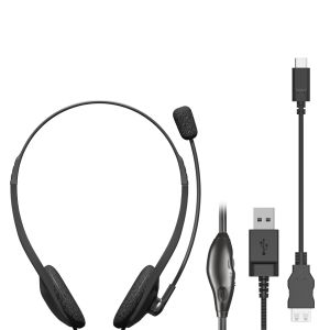 エレコム ELECOM エレコム HS-HP22UCBK 有線ヘッドセット オーバーヘッド型 マイクアーム付き USB-A USB Type-C変換ケーブル付属 両耳 ブラック