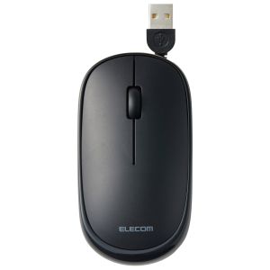 ELECOM エレコム エレコム M-TM10UBBK マウス 有線 3ボタン 薄型 ケーブル巻取式 ブラック