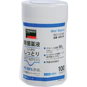 トラスコ TRUSCO トラスコ JWB-58 除菌薬液しっかりしっとりウェットワイパー ボトル 高濃度アルコールタイプ 100枚入 TRUSCO