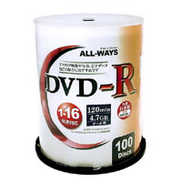 ALL WAYS オールウェイズ ALL WAYS ALDR47-16X100PW DVD-R DVDR データ用 16倍速100枚