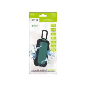 ラソス Lazos Lazos L-WPMB10-GR モバイルバッテリーPD対応 防水防塵 LEDライト カラビナフック付 10000mAh グリーン