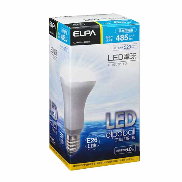  朝日電器 エルパ ELPA エルパ LDR6D-H-G600 LED電球 レフランプ形 6W 昼光色 E26口金 全光束485lm ELPA 朝日電器