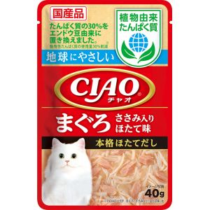 いなばペットフード いなば CIAO 植物由来タンパク質パウチ まぐろ ささみ入り ほたて味 40g