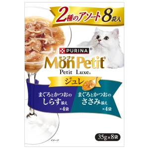 ネスレ日本 Nestle ネスレ モンプチ プチリュクスパウチ ジュレ 2種のアソート まぐろとかつお しらす添え＆ささみ添え 35g×8袋