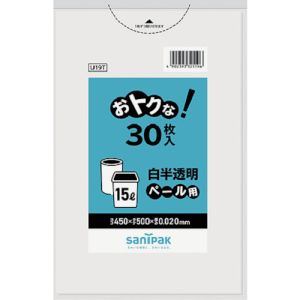 日本サニパック サニパック U19T おトクな!ペール用ゴミ袋 15L 白半透明 30枚