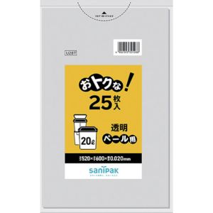 日本サニパック sanipak サニパック U28T おトクな!ペール用ゴミ袋 20L 透明 25枚