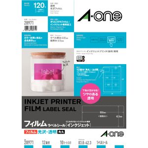 エーワン Aone エーワン 28971 インクジェットラベルA4透明光沢12面