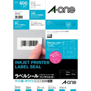 エーワン Aone エーワン 29191 インクジェットPラベル30面20シート