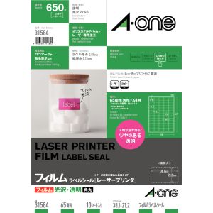 エーワン Aone エーワン 31584 レーザーラベルA4透明光沢65面