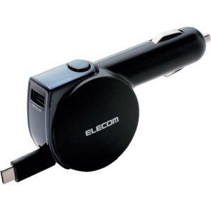 エレコム ELECOM エレコム MPA-CCC05BK シガーチャージャー Type-C リールタイプ USBポート付 おまかせ充電 90cm 5.4A ブラック