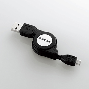 エレコム(ELECOM) USB2.0ケーブル/リバーシブルコネクタ/A-MicroBタイプ/巻取式/0.7m/ブラック U2C-DAMBRL07BK