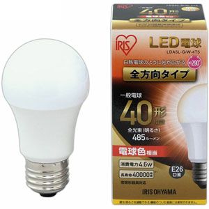 アイリスオーヤマ IRIS アイリスオーヤマ LDA5L-G/W-4T5 LED電球 E26 全方向 40形相当 電球色