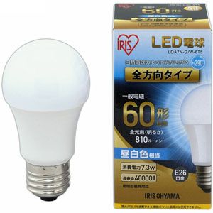 アイリスオーヤマ IRIS LED電球 E26 全方向 60形相当 昼白色 LDA7N-G/W-6T5