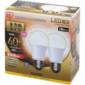 アイリスオーヤマ IRIS LED電球 E26 全方向 40形相当 電球色 2個セット LDA5L-G/W-4T52P