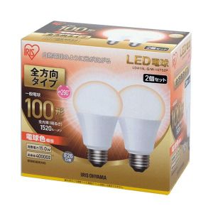 アイリスオーヤマ IRIS LED電球 E26 全方向 100形相当 電球色 2個セット LDA15L-G/W-10T52P