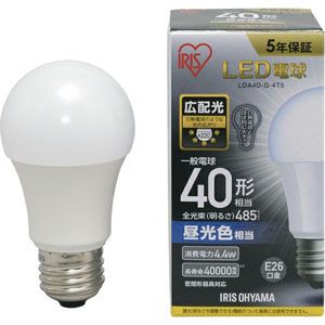 アイリスオーヤマ IRIS LED電球 E26 広配光 40形相当 昼光色 LDA4D-G-4T5