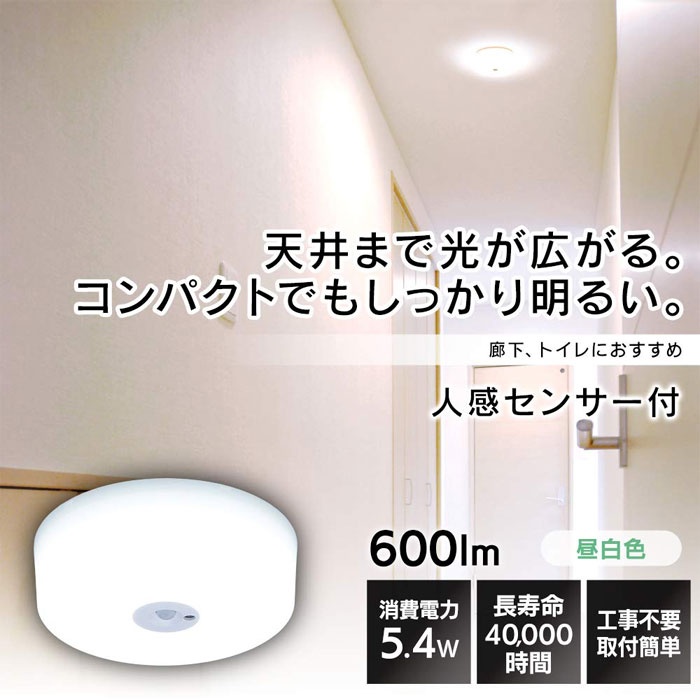  アイリスオーヤマ IRIS アイリスオーヤマ SCL6NMS-MCHL LED小型シーリングライト メタルサーキット 600lm 昼白色 人感センサー付