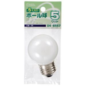 オーム電機 OHM オーム電機 ミニボール球 G-50 E26/110V/5W ホワイト LB-G5605-WLL 04-6557