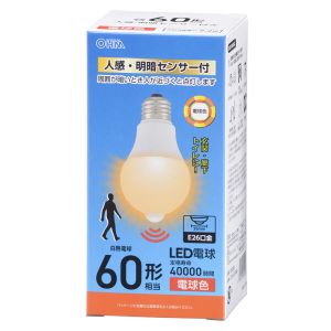 オーム電機 OHM オーム電機 LED電球 E26 60形相当 人感・明暗センサー付き 電球色 LDA7L-G PIR6