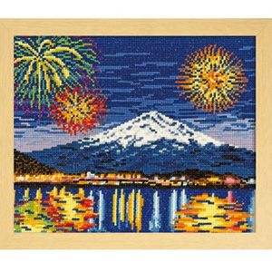 オリムパス オリムパス クロスステッチ 刺しゅうキット 名所シリーズ 河口湖冬花火と富士山 ベージュ 7462