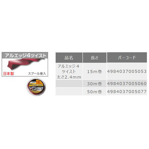  三陽金属 SANYO METAL SANYO METAL 草刈機用ナイロンコード エルバ アルエッジ4ツイスト 2.4mm×30m 0506
